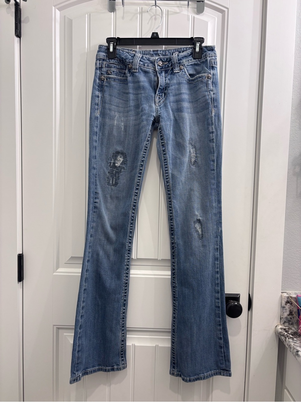 Miss Me Women’s Distressed Light Blue Bootcut Jeans